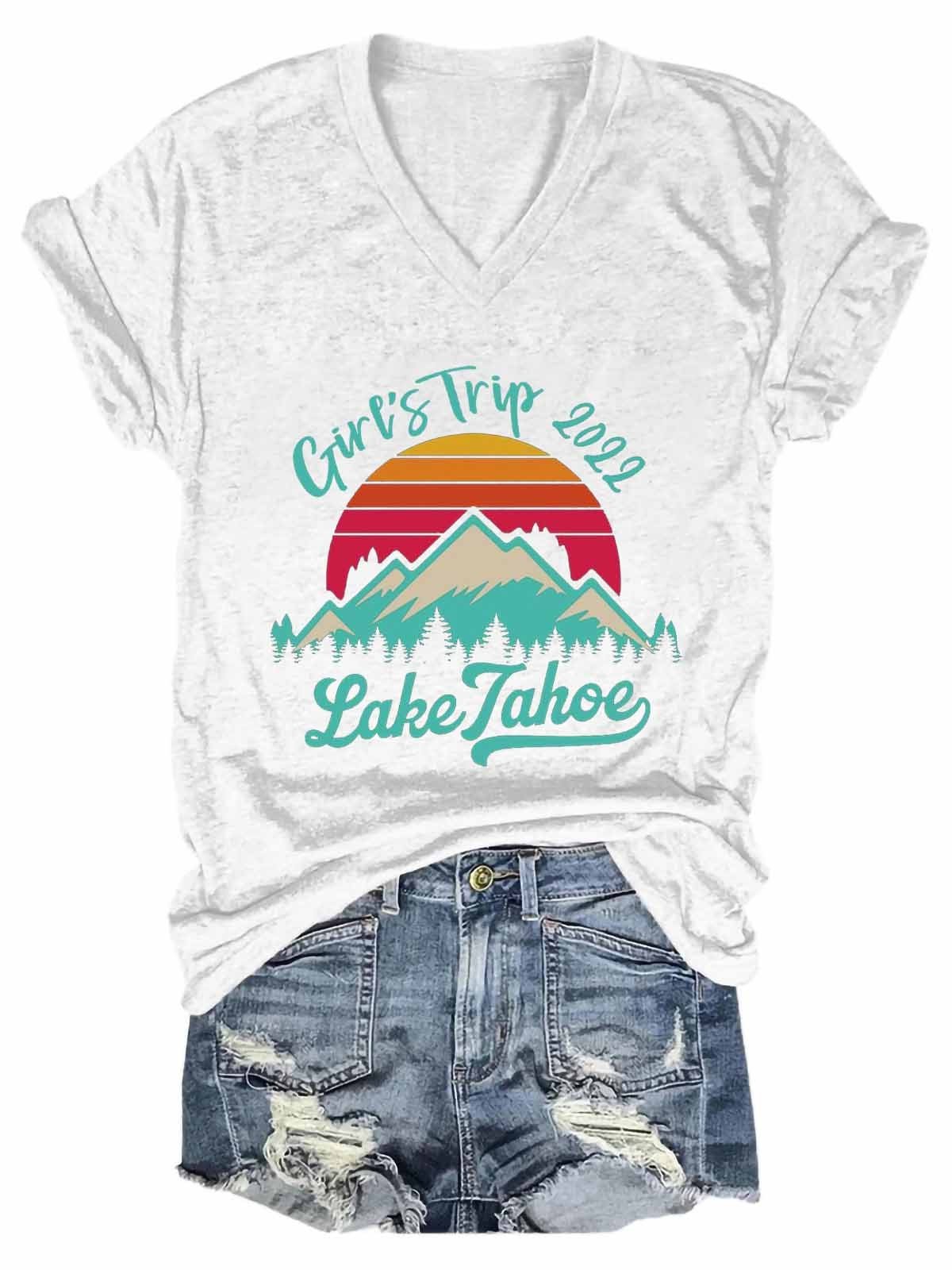 Women's Girls Trip Lake Tahoe 2022 V-Neck T-Shirt