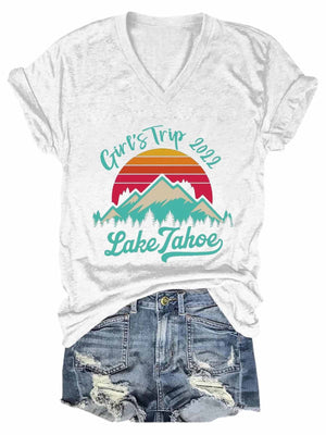 Women's Girls Trip Lake Tahoe 2022 V-Neck T-Shirt