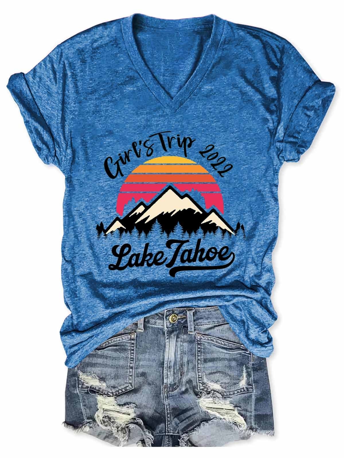 Women's Girls Trip Lake Tahoe 2022 V-Neck T-Shirt
